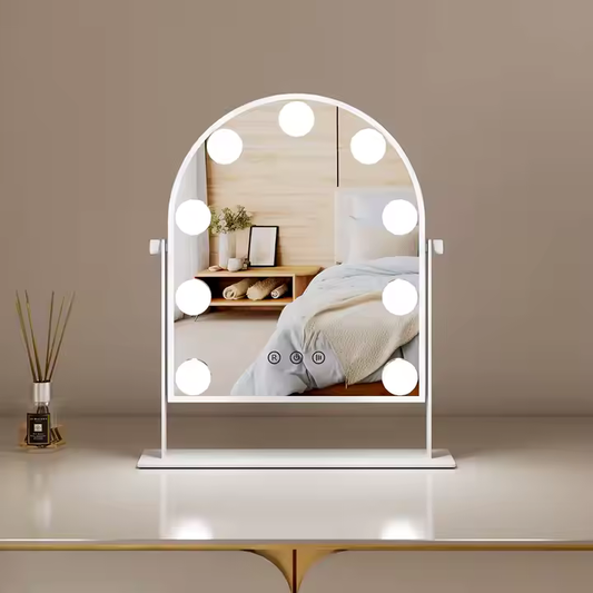 Arched White Makeup Mirror With Lights