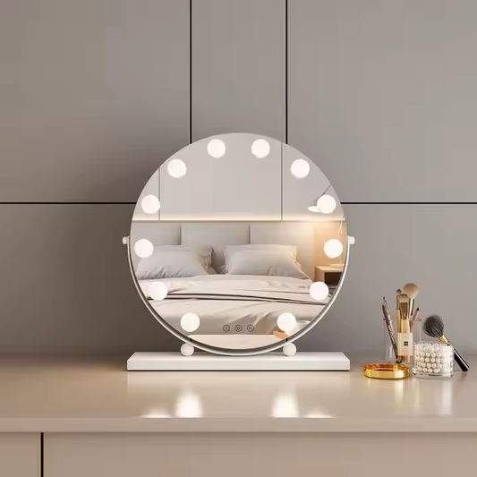 Round White Makeup Mirror With Lights