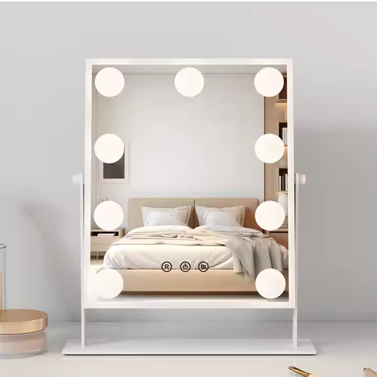 Desktop White Makeup Mirror With Lights